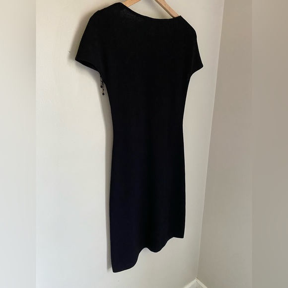 Christmas Holiday St. John Evening Black Cocktail Dress Beaded Sleeve Size 6 - Picture 9 of 10